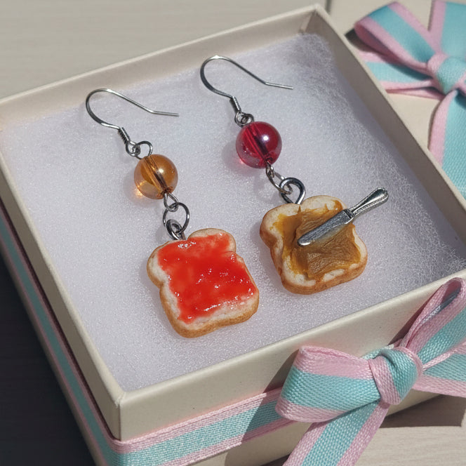 Jasmine Jellyfish Co. created PB and j earrings being gift wrapped
