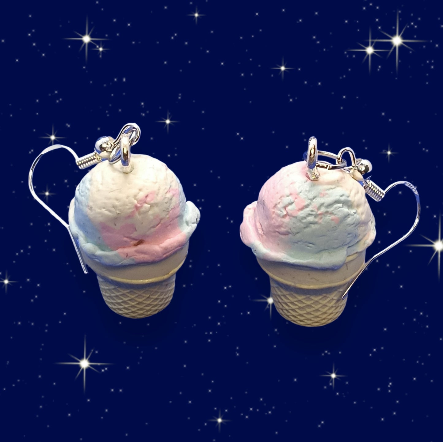 ice cream earrings with starry sky background