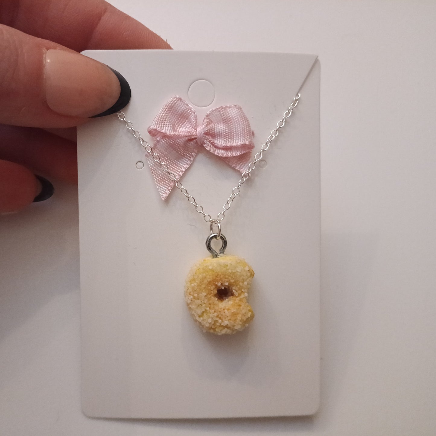 Sugar Donut Pendant Necklace - Handmade Food Jewelry