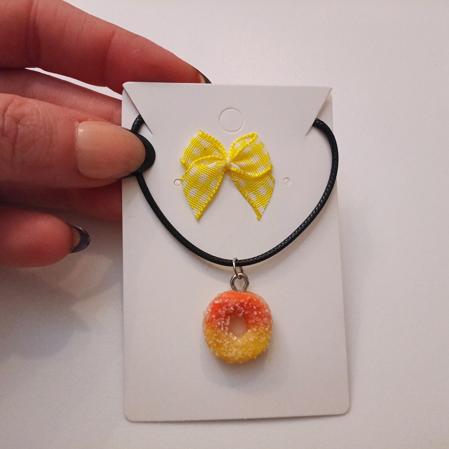 Peach Ring Pendant Necklace - Handmade Food Jewelry