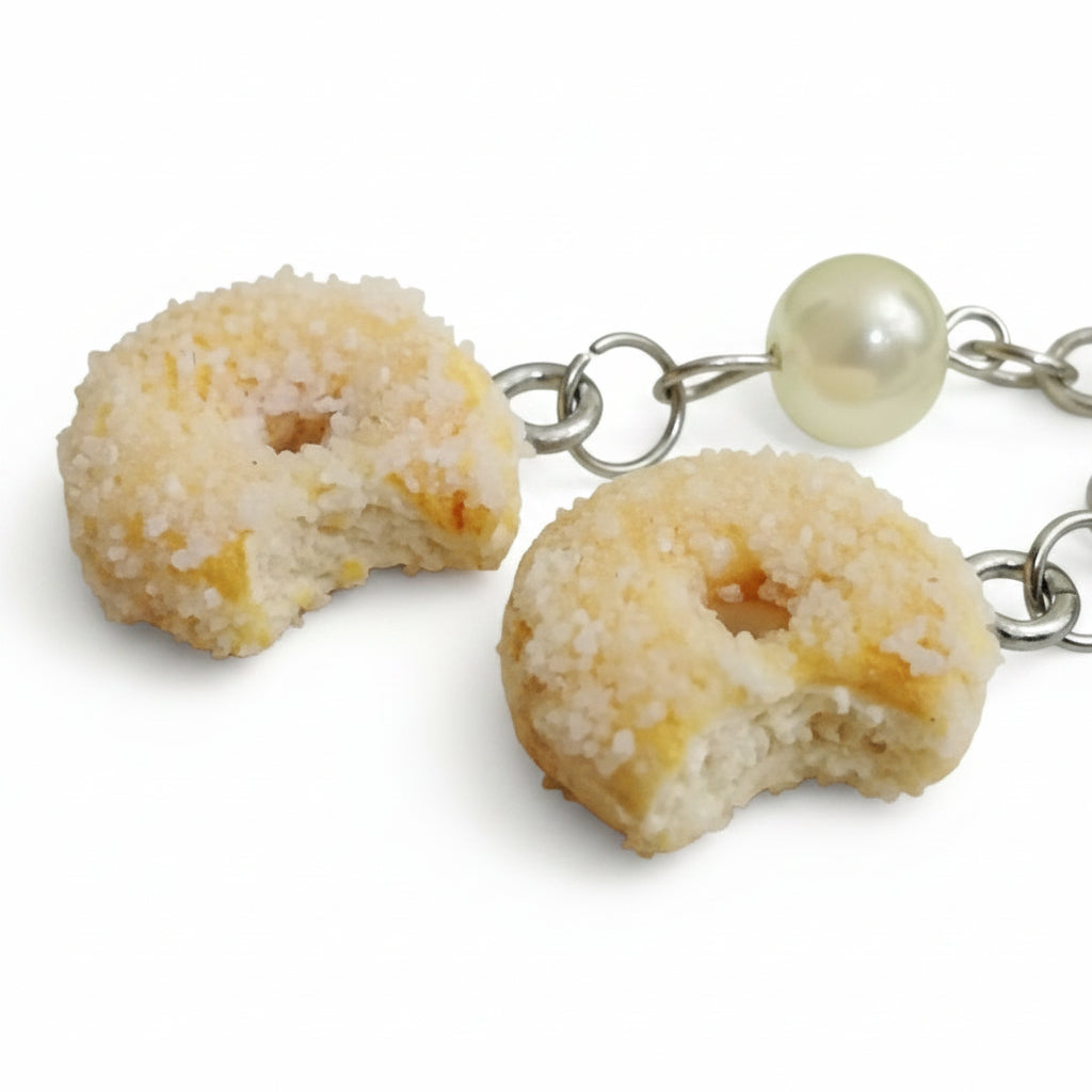 Handmade sugar donut dangle earrings by Jasmine Jellyfish Co. – food-inspired jewelry