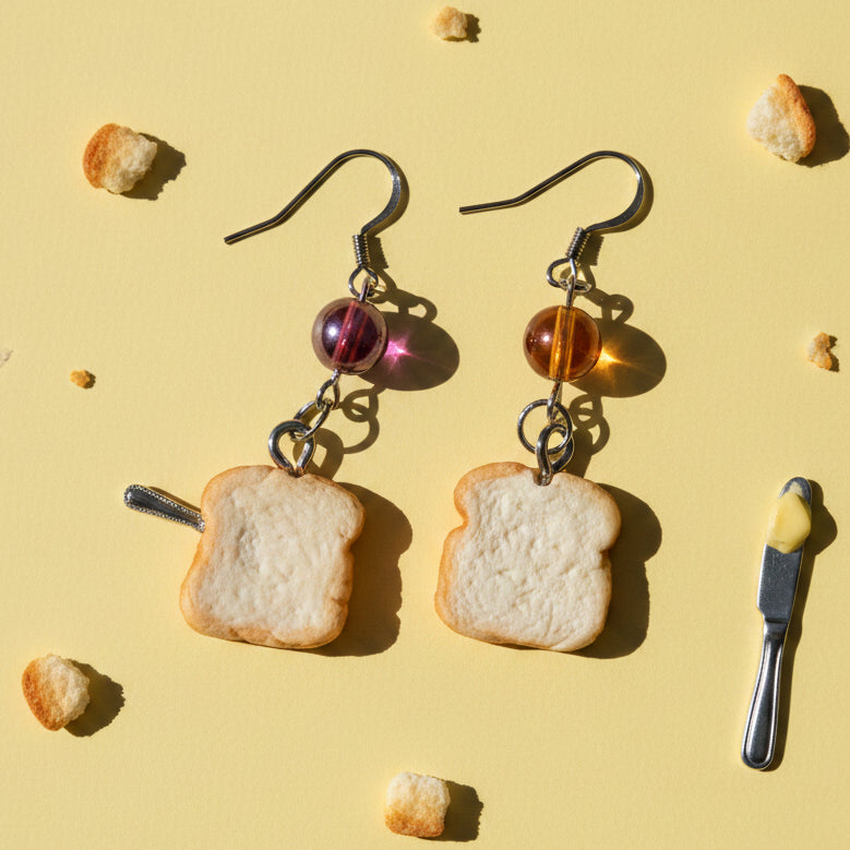 Handmade PB&J dangle earrings by Jasmine Jellyfish Co. – food-inspired jewelry"
