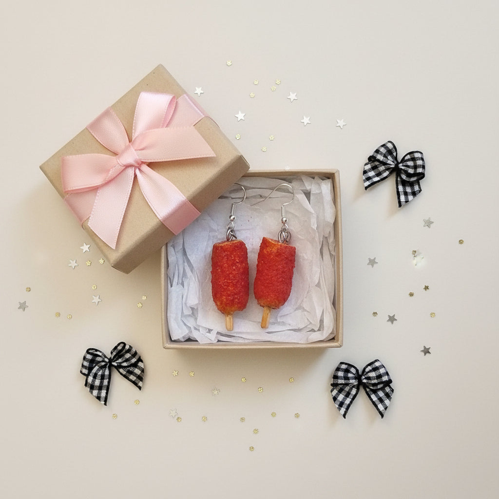 Korean corn dogs earrings gift wrapped
