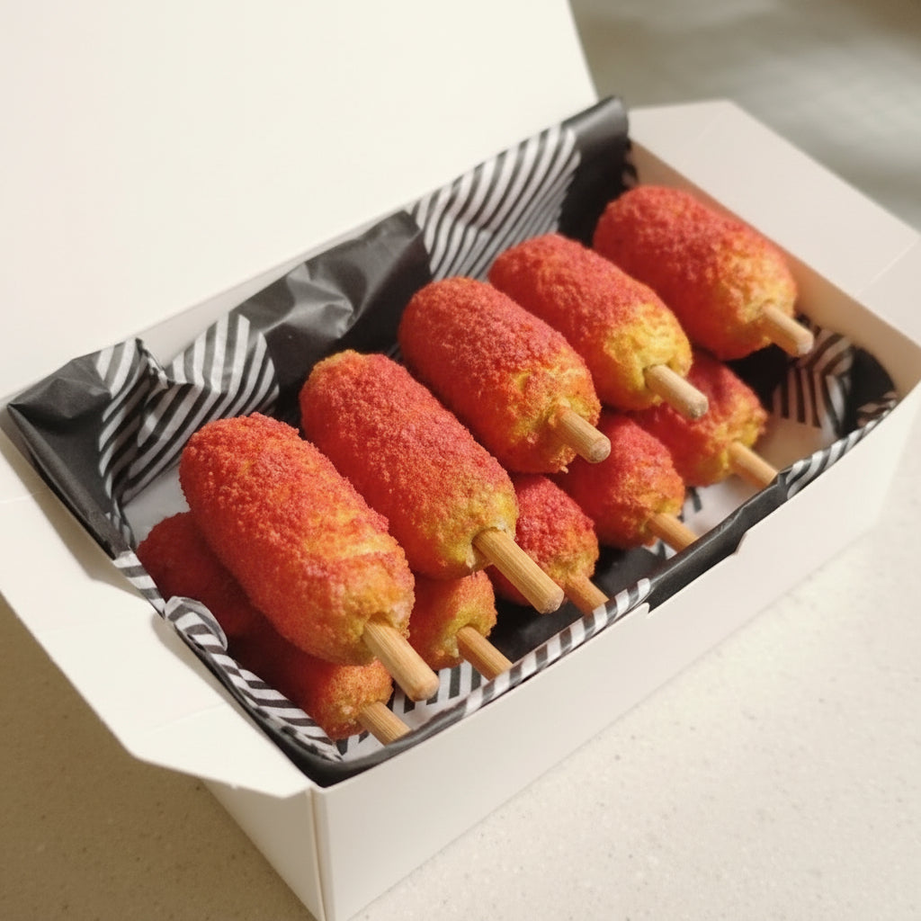 almost a dozen Korean corn dogs pendants
