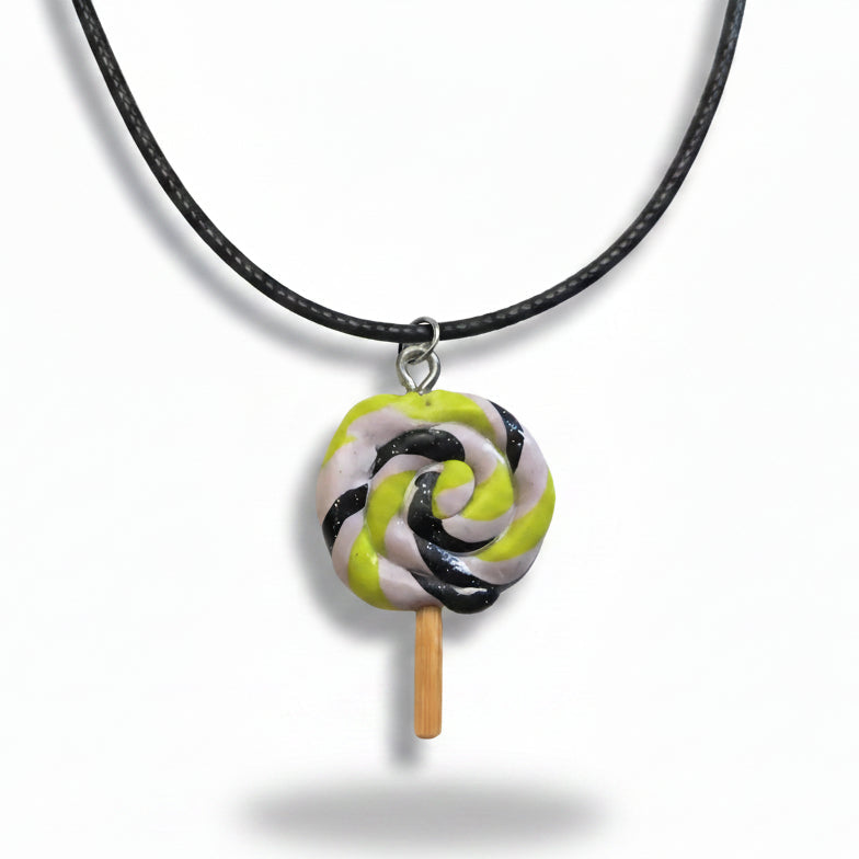Necklace with a lollipop-shaped pendant on a white background