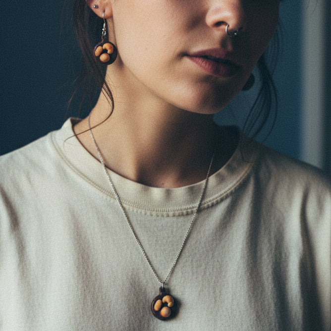 model wearing a bread board jewelry set 