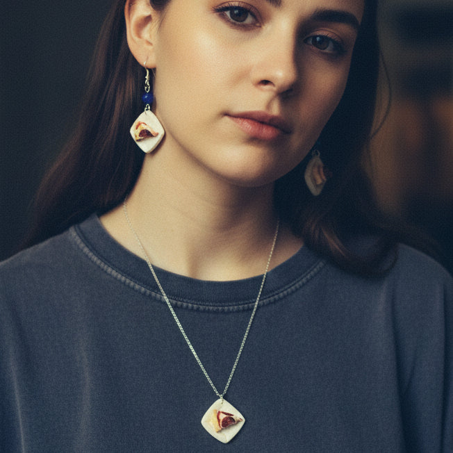 pizza slice jewelry set on model
