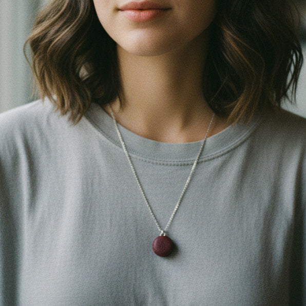 model wearing a macaron necklace