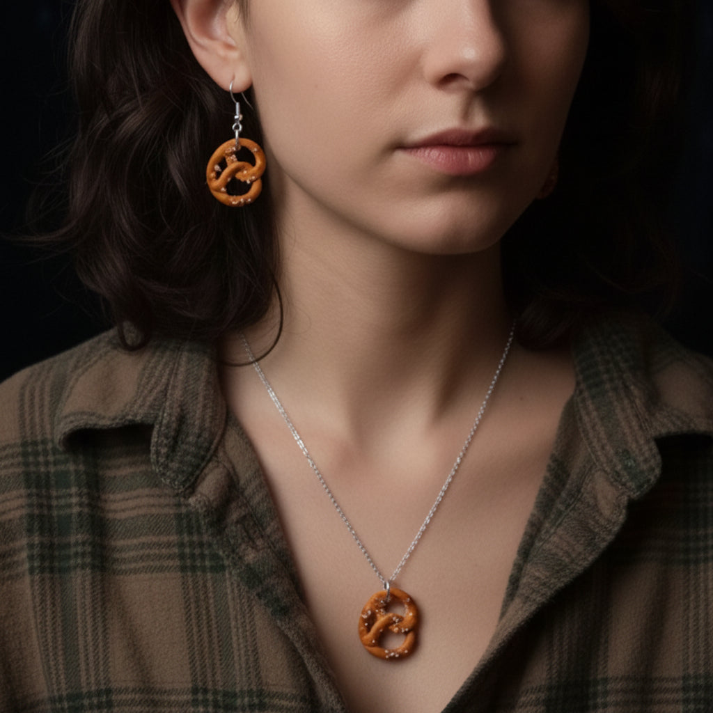 pretzel jewelry set on model