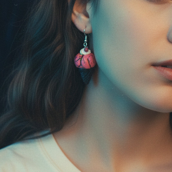 Zombie Brain Ice cream earrings on model