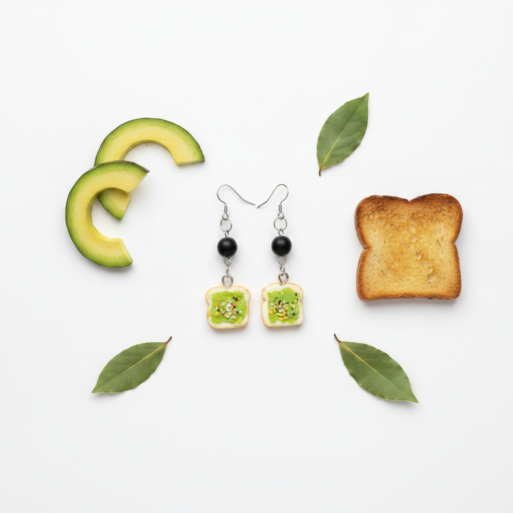 Avocado Toast Earrings Flat Lay