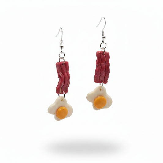 Bacon and Egg Earrings Floating