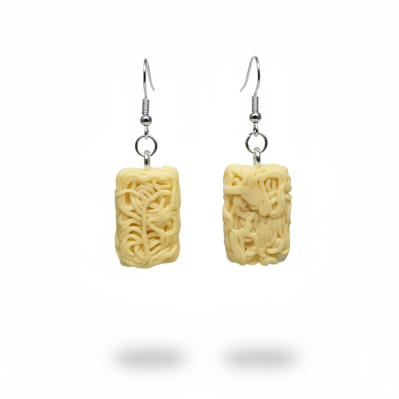 Dry Ramen Noodle Earrings white background