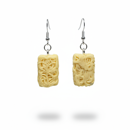 Dry Ramen Noodle Earrings white background