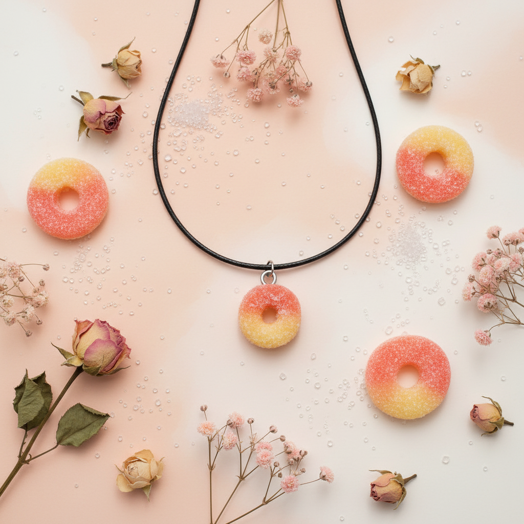 Peach Ring Pendant Necklace - Styled Flat Lay