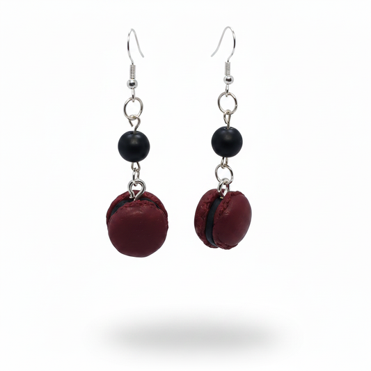 Red Velvet Macaron Earrings Floating