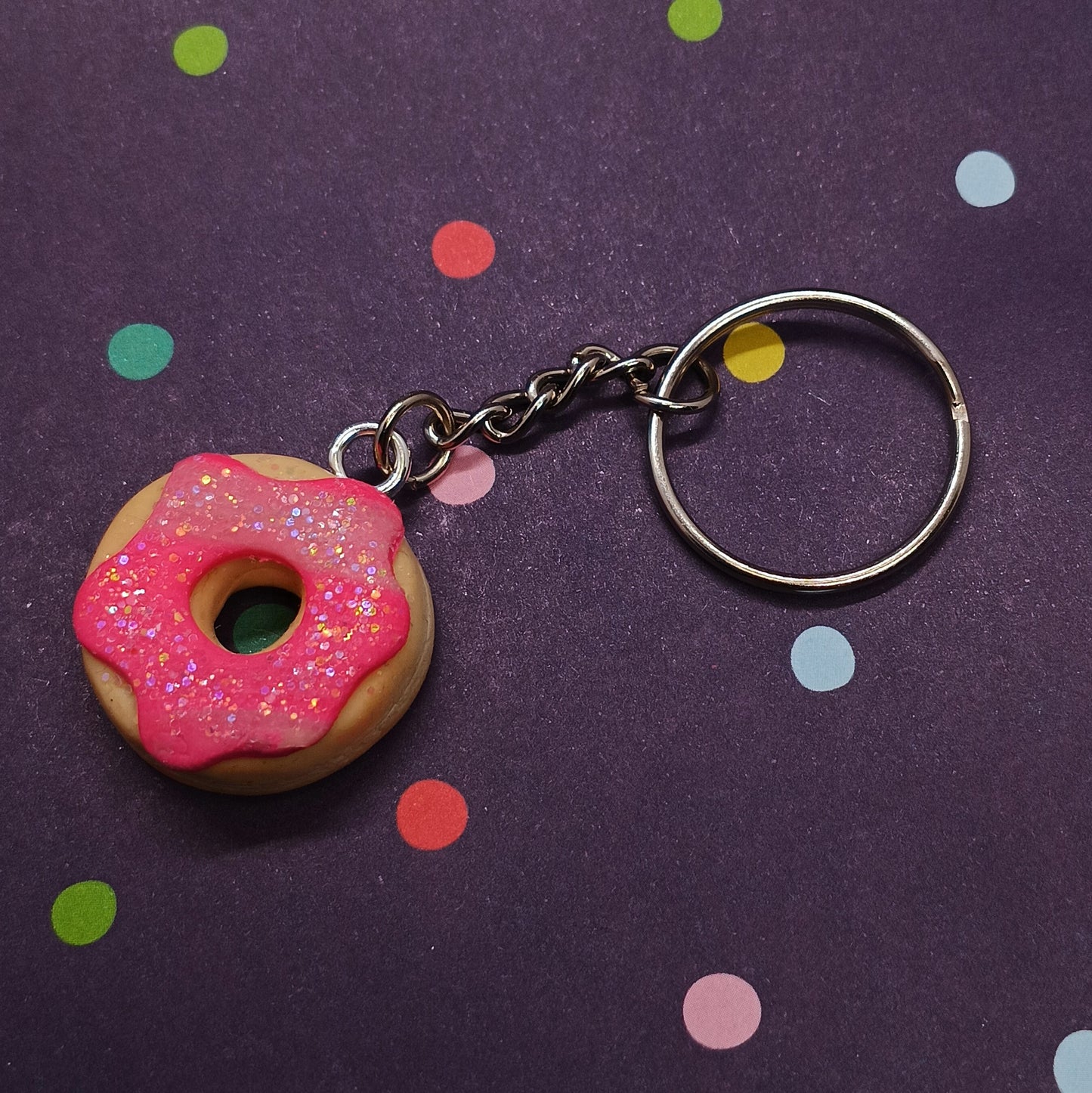 Sparkly pink donut Keychain 