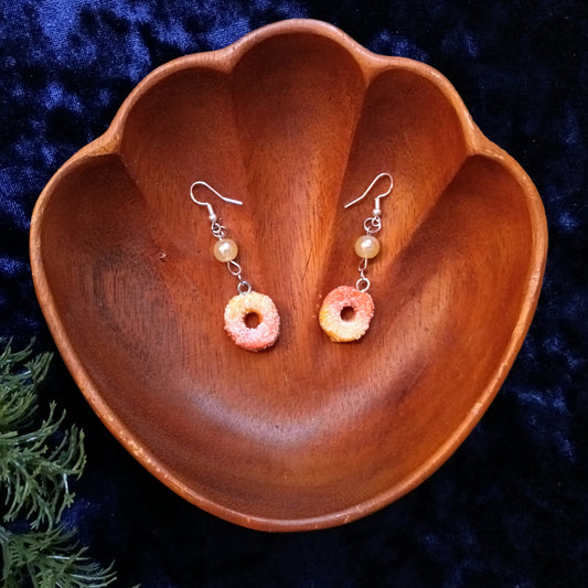 Peach Ring Dangle Earrings - Handmade Food Jewelry