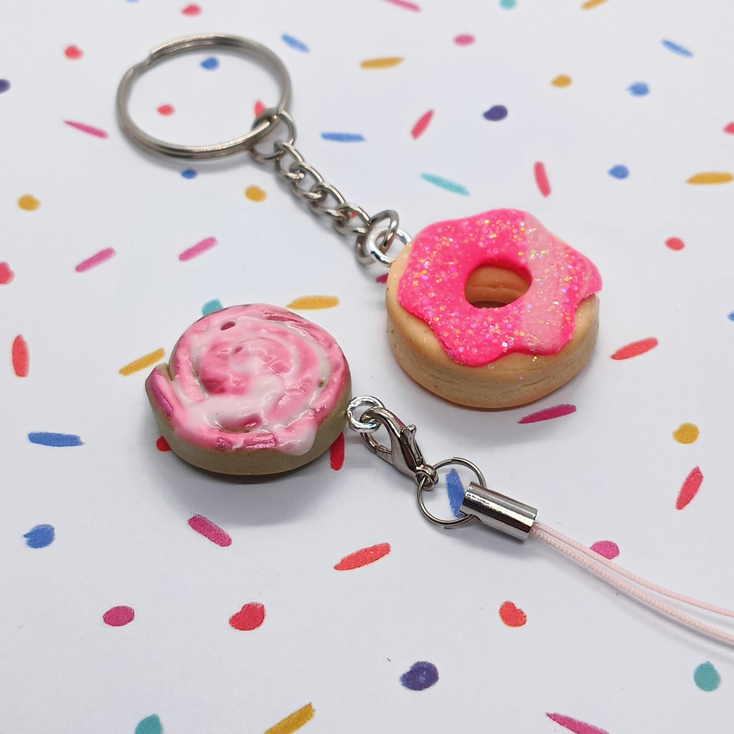 Pink Sweets Keychain & Charm – Handmade Food-Themed Jewelry