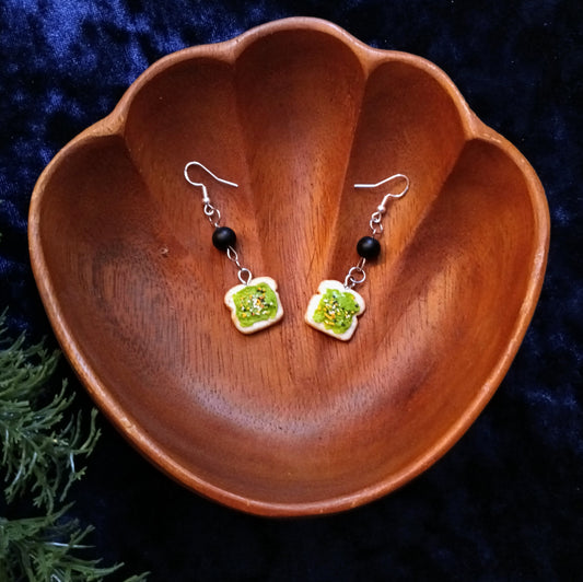Avocado Toast Dangle Earrings - Handmade Food Jewelry