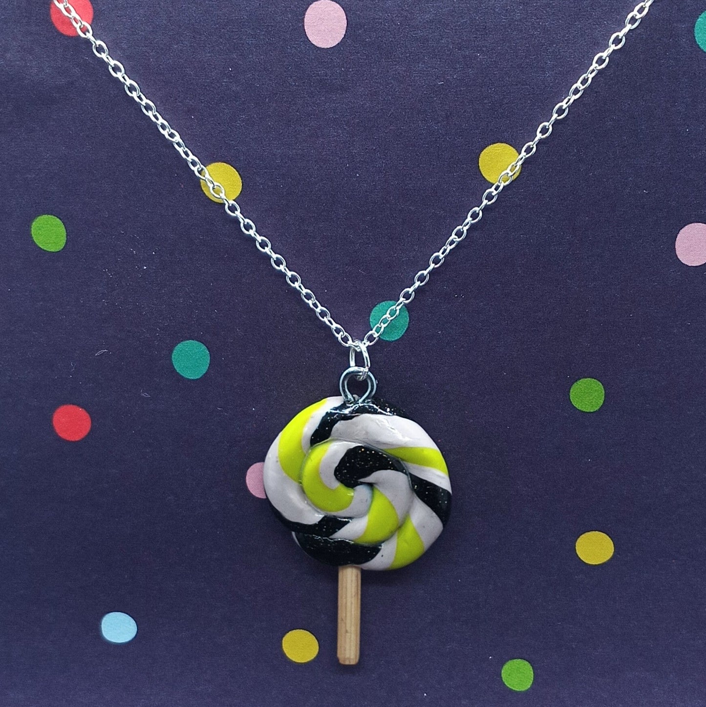 Lollipop Swirl Pendant on silver chain necklace