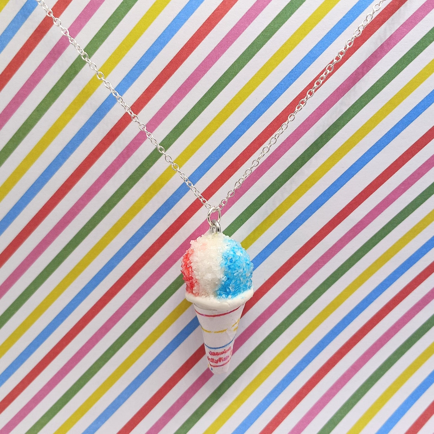 Snow Cone Pendant Necklace – Red, White & Blue Food-Themed Jewelry