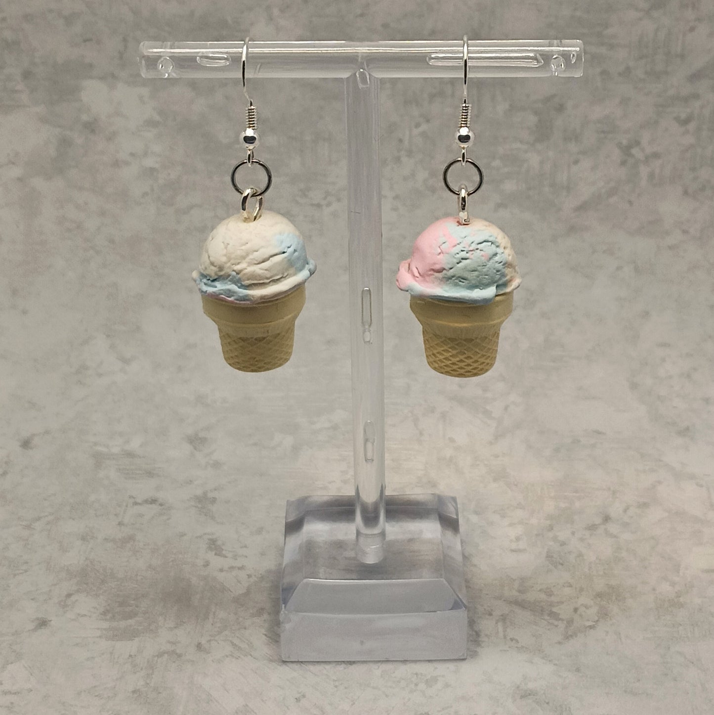 Cotton Candy Ice Cream Scoop Dangle Earrings – Handmade Food-Themed Jewelry