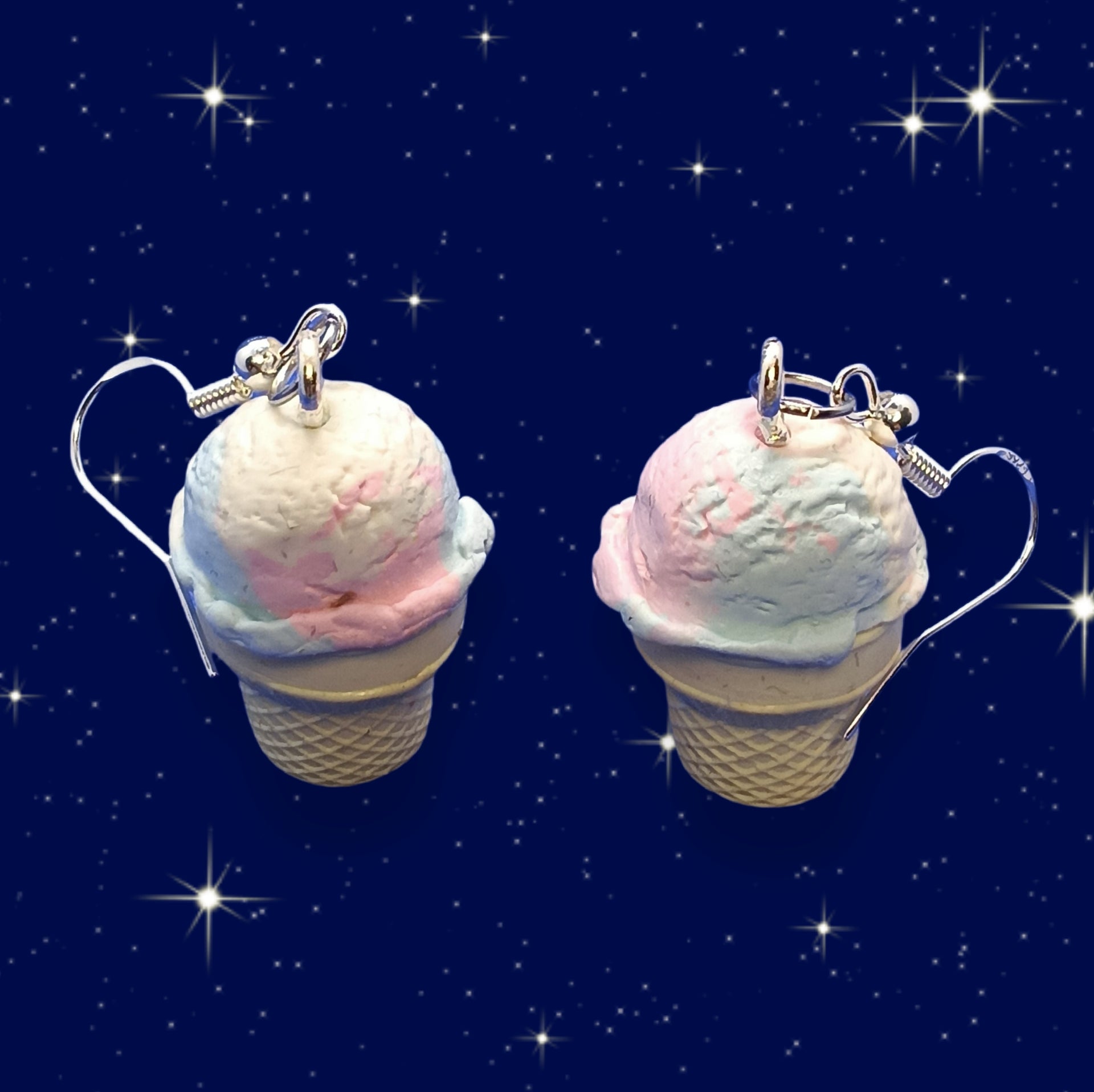ice cream earrings with starry sky background
