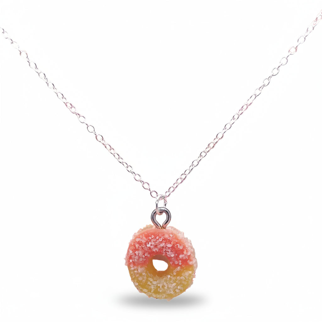 Peach Ring Pendant on silver Chain with striped background