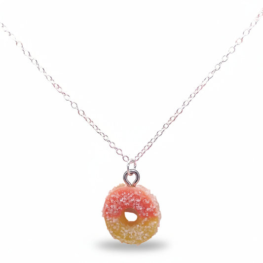 Peach Ring Pendant on silver Chain with striped background
